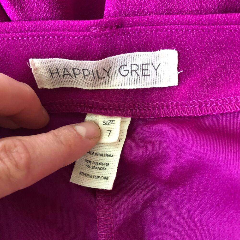 Happily Gray Pants Juniors Size 7 Purple Pink Wide Leg Trouser Pleated Slit Corp - Picture 7 of 10